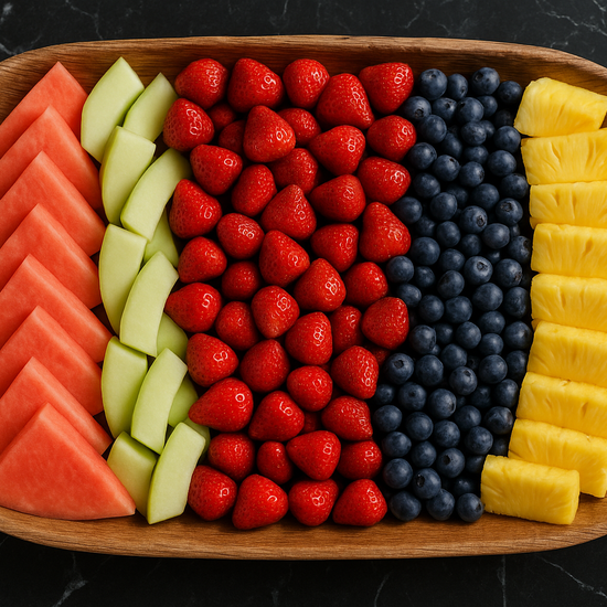 Add a row of pineapple slices with no rind/skin next to blueberries