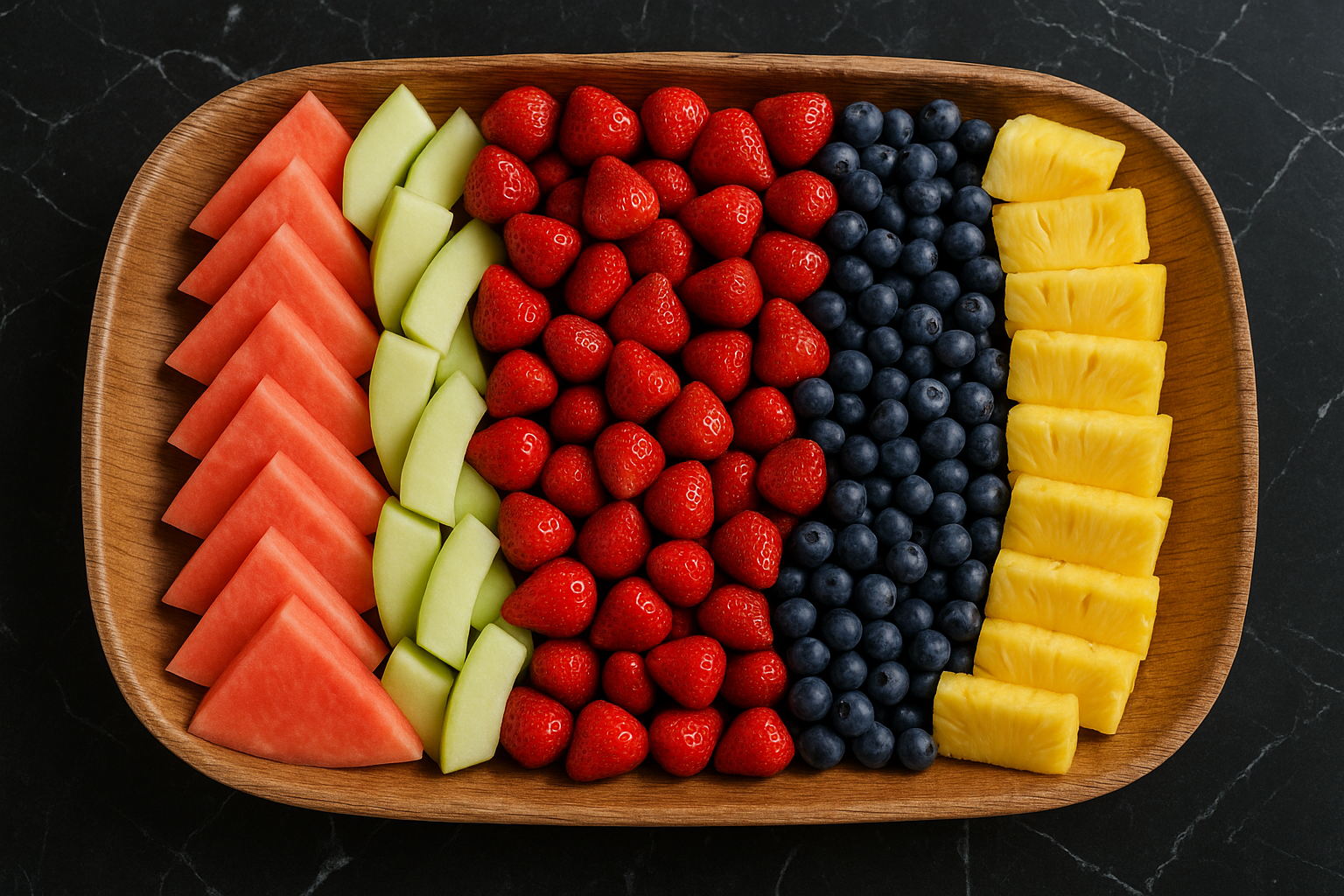 Add a row of pineapple slices with no rind/skin next to blueberries